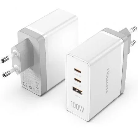 CARGADOR PARED 100W 2xUSB-C/USB-A BLANCO VENTION
